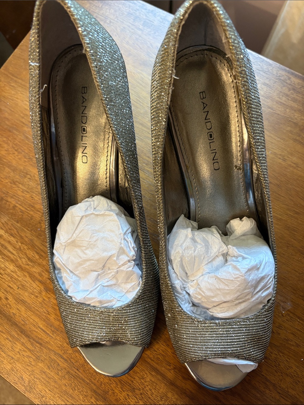 Bandolino Metallic Peep-Toe Heels in Silver and Gold  Tone